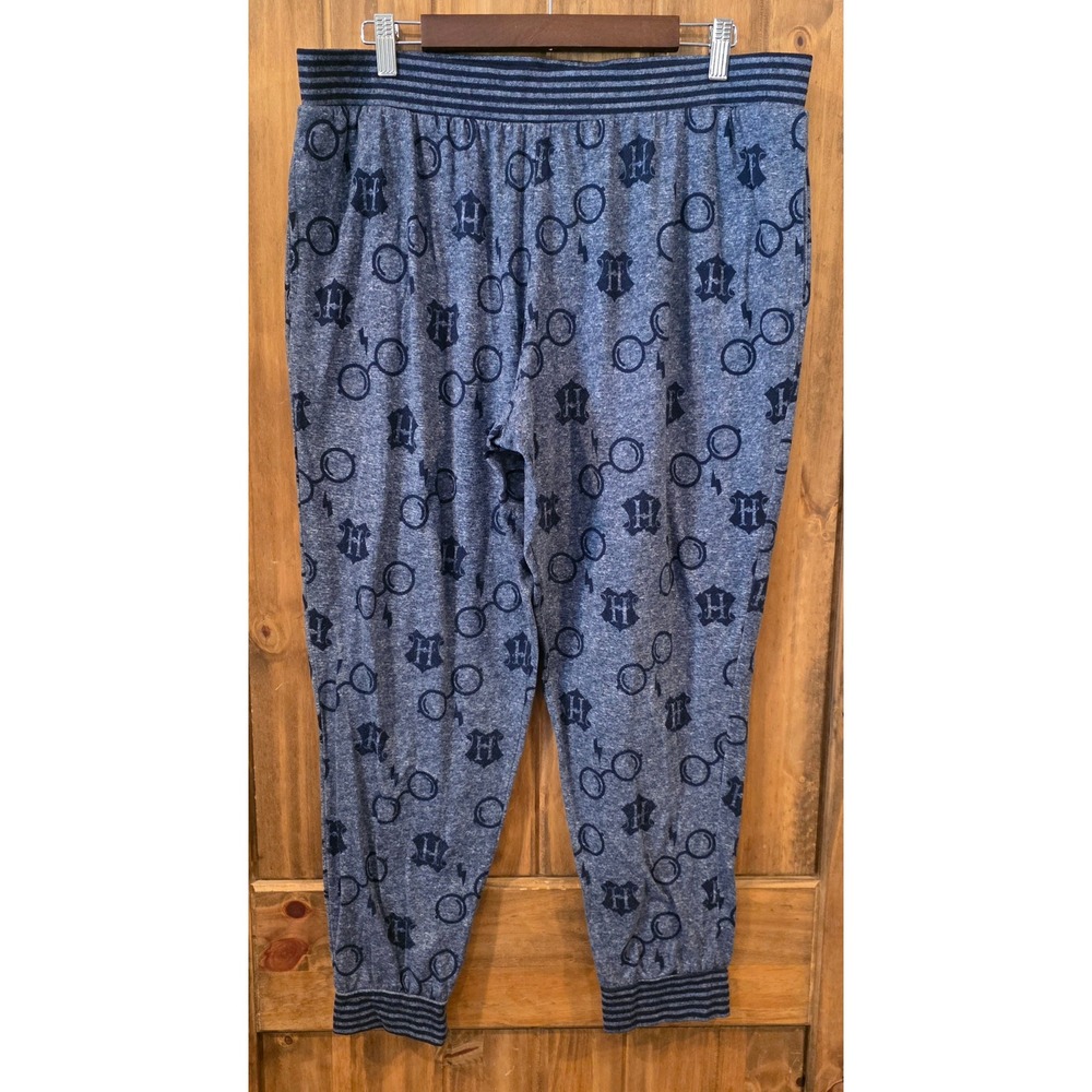 Harry Potter Pajama Pants Women XL Blue Excellent Hogwarts Glasses Joggers